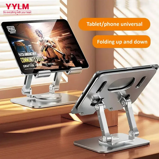 Soporte giratorio de 360° para tablet – Soporte de aluminio plegable ajustable para iPad Pro, iPad Air, iPad Mini y smartphones, soporte de escritorio para dispositivos