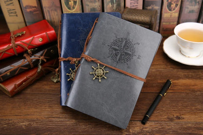 Retro Spiral Leather Notebook – Vintage Pirate Journal with Refillable Pages