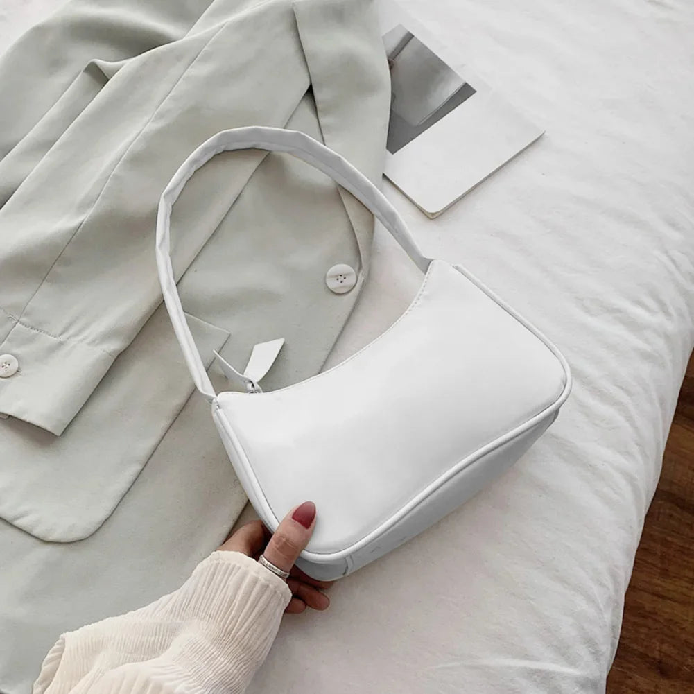 Bolso de hombro retro de piel sintética para mujer – Bolso de mano de moda con asa superior, monedero informal de color sólido para mujer