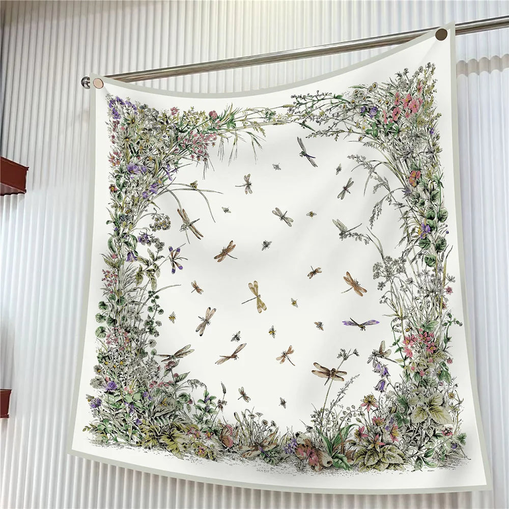 Foulard carré en soie 90 cm pour femme, motif floral, sergé de luxe, bandana, châle, hijab, cache-col, écharpe de tête