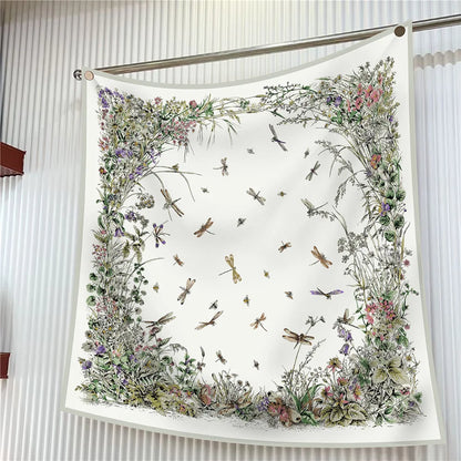 Foulard carré en soie 90 cm pour femme, motif floral, sergé de luxe, bandana, châle, hijab, cache-col, écharpe de tête