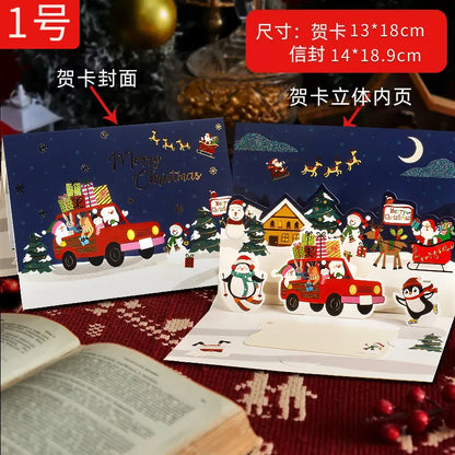 3D Santa Christmas Greeting Card – Folding Merry Christmas Best Wishes Card, Xmas Gift, New Year Blessing & Thank You Postcard