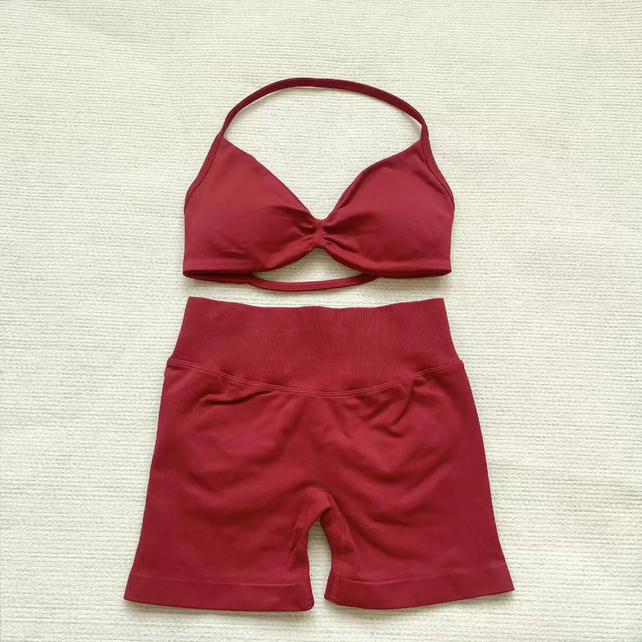 Women’s Seamless Yoga Set – 2PCS Strappy Sports Bra & High Waist Scrunch Shorts Gym Workout Outfit