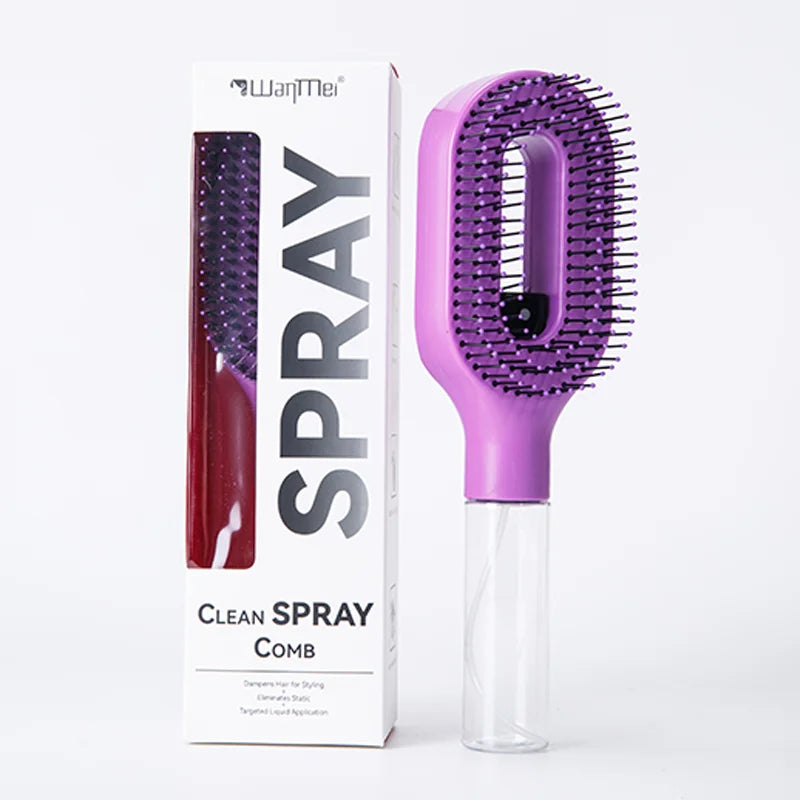 2-in-1 Detangling Spray Hair Brush with Water Mist Bottle – Anti-Static Scalp Massage Comb for All Hair Types