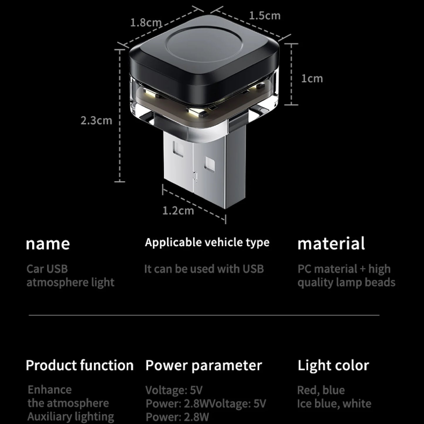 Universal USB LED Car Interior Ambient Light – Plug & Play Mood Lamp for Reading & Interior Décor