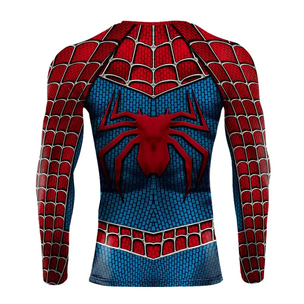 Spider-Inspired Superhero Compression Shirt for Men – Red Blue Long Sleeve Cosplay Workout Performance Top