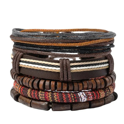 Bohemian Leather Bracelet for Men – Hand-Woven Wooden Bead Charm Bracelet | Vintage Fashion Jewelry Gift for Him