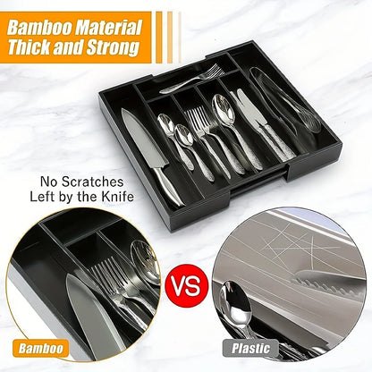 Adjustable Flatware Drawer Organizer – Plastic Kitchen Utensil Storage Tray for Cutlery, Tableware & Countertop
