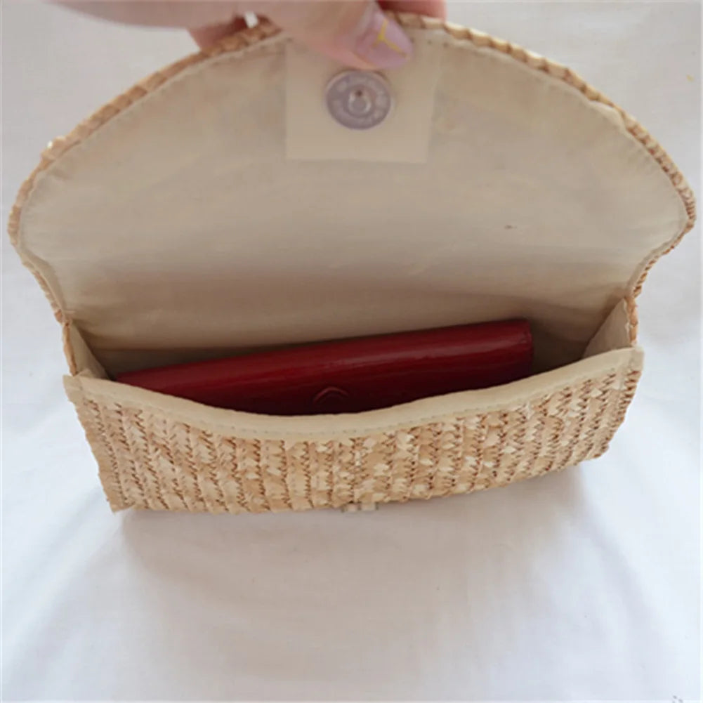 Bolso de mano de paja de trigo hecho a mano para mujer, estilo sobre, para playa de verano, cartera de viaje