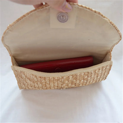 Bolso de mano de paja de trigo hecho a mano para mujer, estilo sobre, para playa de verano, cartera de viaje