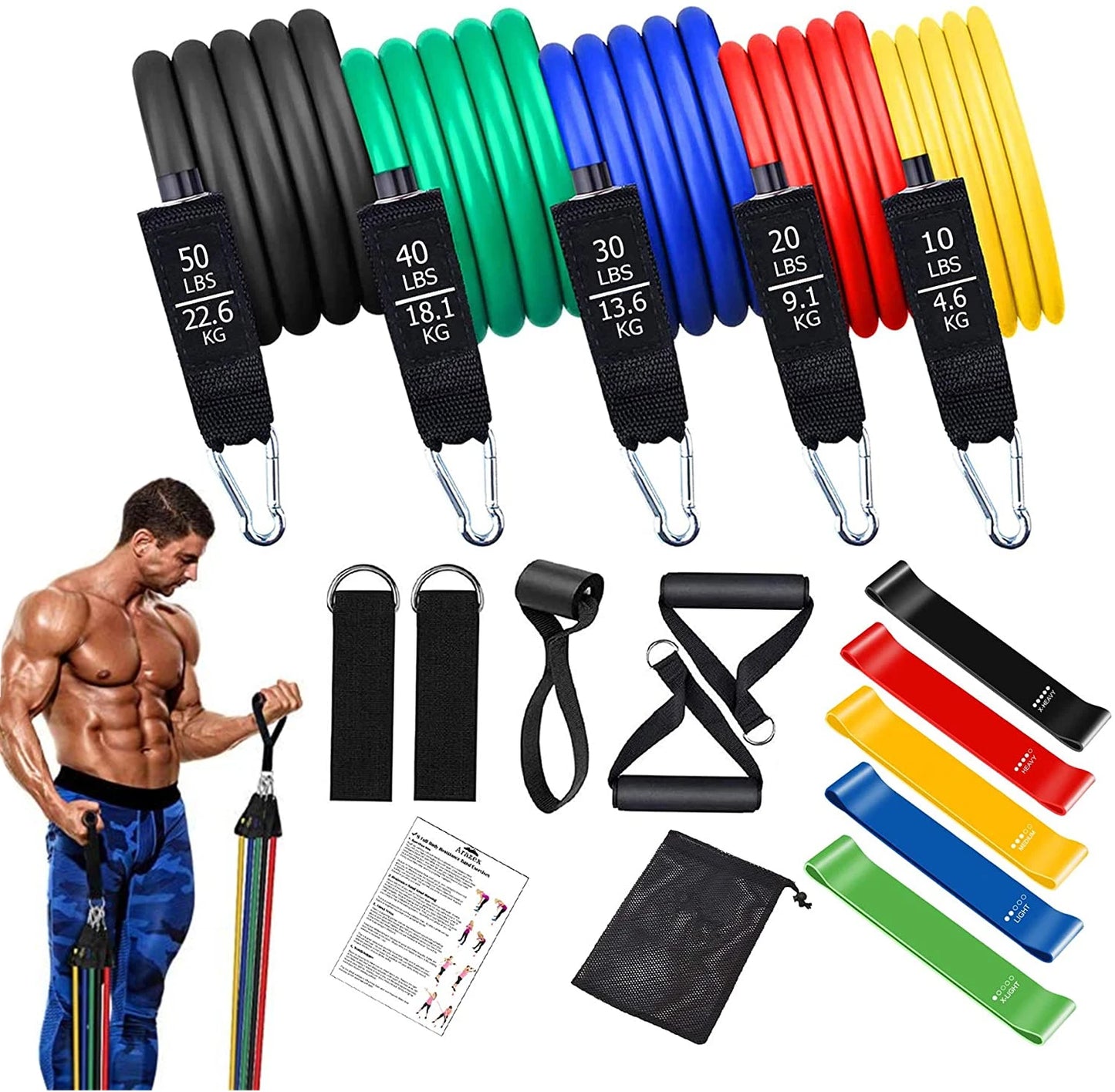 Juego de Bandas de Resistencia para Barra de Ejercicio – Expansor de Cuerda para Pilates y Yoga para Entrenamiento de Fuerza, Fisicoculturismo, Gimnasio en Casa y Ejercicios de Fitness