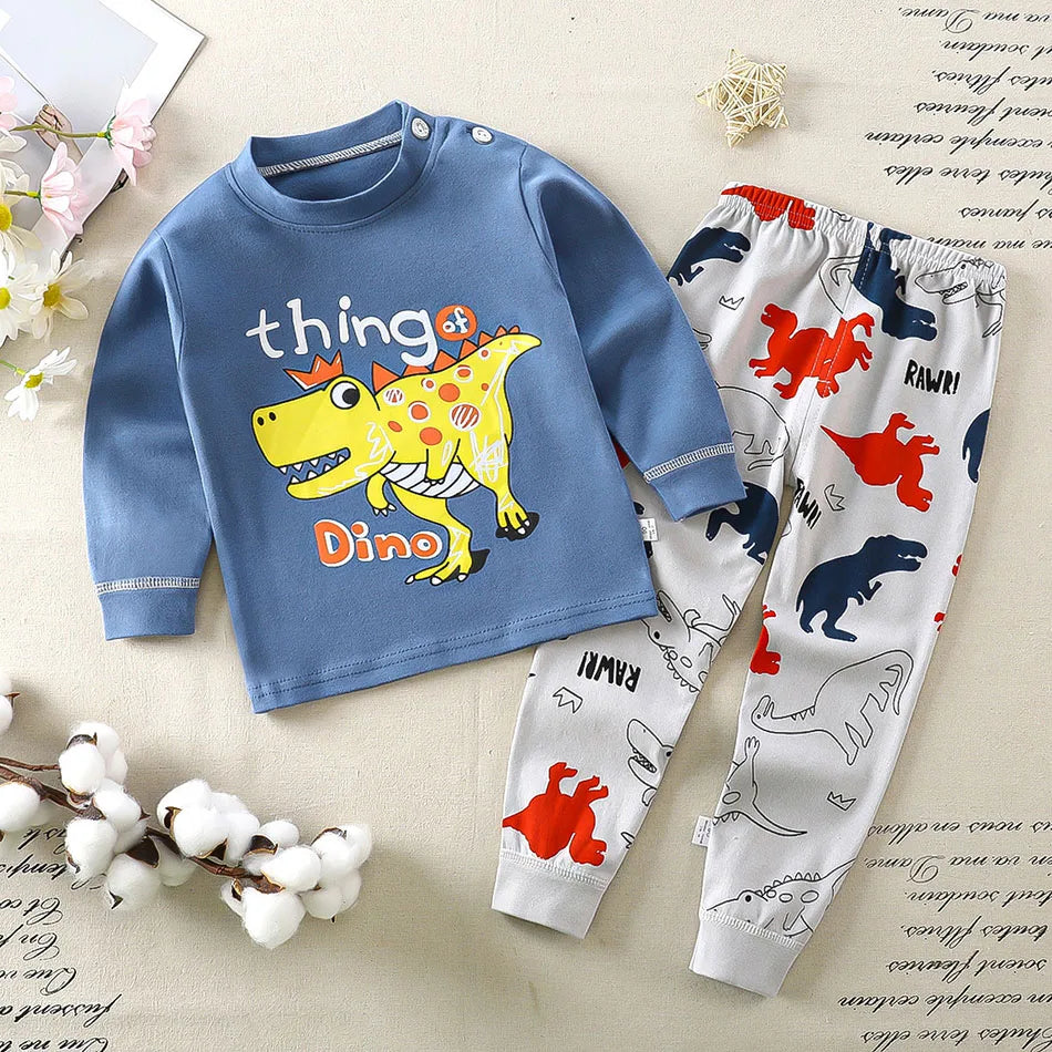 Conjunto de pijama de algodón para niños – Ropa de dormir de dibujos animados de otoño invierno para niños y niñas, conjunto de ropa de descanso suave para niños, ropa de noche acogedora y conjunto para el hogar para un sueño cómodo