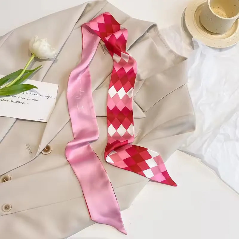 Khaki Nude Silk Scarf Hair Band – Vintage Satin Ribbon Bow Hair Accessory for Women | Elegant Fashion Hair Tie