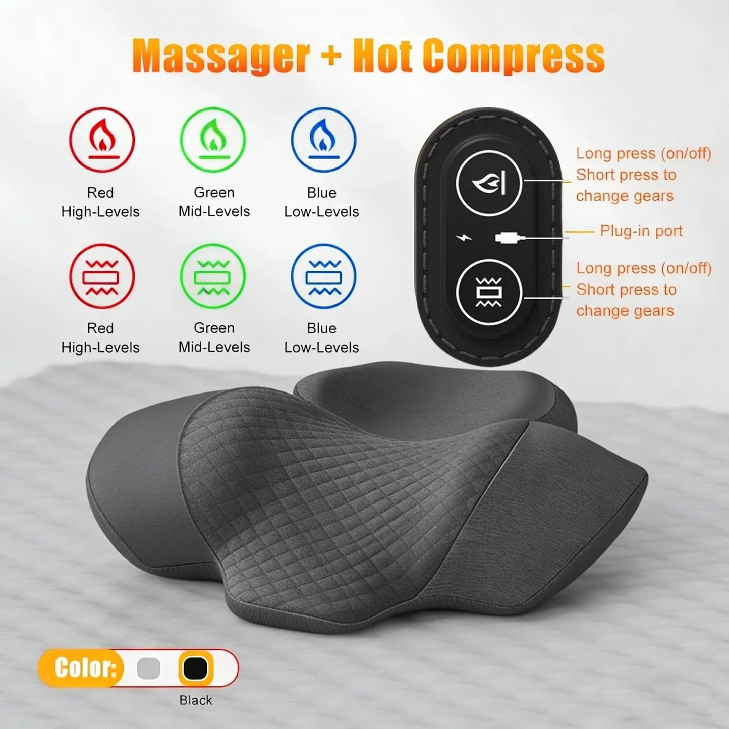 Almohada masajeadora para cuello – Almohada con calefacción y vibración para soporte cervical, cojín de masaje relajante para confort del cuello, apoyo para dormir y dispositivo de terapia en casa para aliviar el estrés