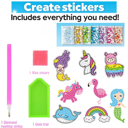 Kit de pegatinas de pintura de diamantes grandes de 12 piezas – Manualidades de mosaico de unicornio, animales y vida marina para niños
