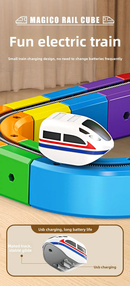 Ensemble de construction de train magique – Jouet de labyrinthe de voiture de rail magnétique électrique pour enfants, cadeau éducatif STEM