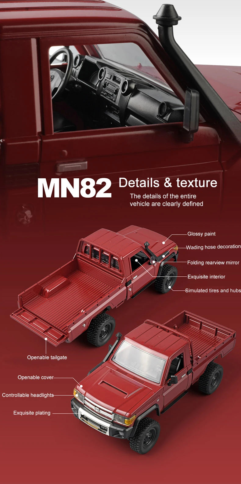 ZWN MN82 Camion Tout-Terrain RC 4x4 LC79 à l'Échelle 1:12 avec Lumières LED, Modèle de Simulation Complet pour Enfants et Adultes