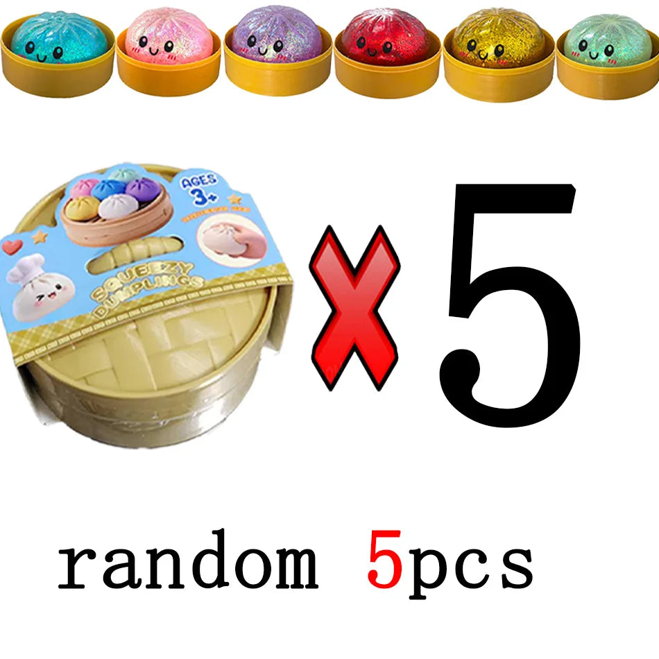 1–12PCS Glitter Dumpling Squishy with Box – Sensory Squeeze Stress Relief Fidget Toy, Glitter Dumplings Set