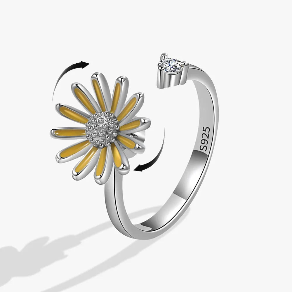 Anillo giratorio antiestrés de mariposa y flor con diamantes de imitación – Anillo giratorio antiansiedad para mujer | Joyería ajustable para aliviar el estrés