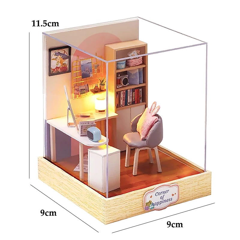 Kit DIY de casita de lectura de madera con luces LED – Artesanía en miniatura de inserción de estantería hecha a mano para decoración del hogar y regalos