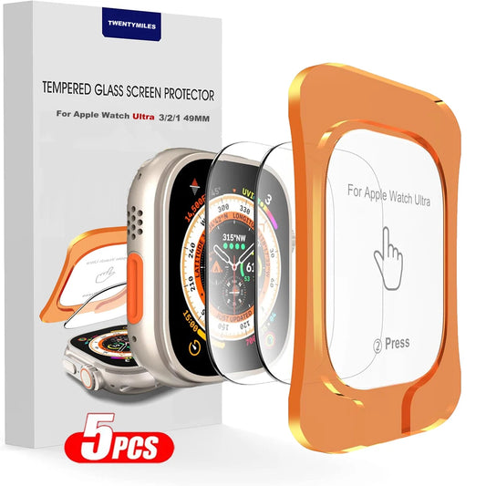 Protector de pantalla de cristal templado para Apple Watch Ultra 49 mm (Ultra 1/2/3) – Película protectora HD resistente a los arañazos con herramienta de instalación de alineación