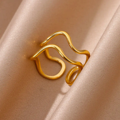 Anillo abierto grueso dorado vintage – Anillo llamativo geométrico de acero inoxidable para mujer