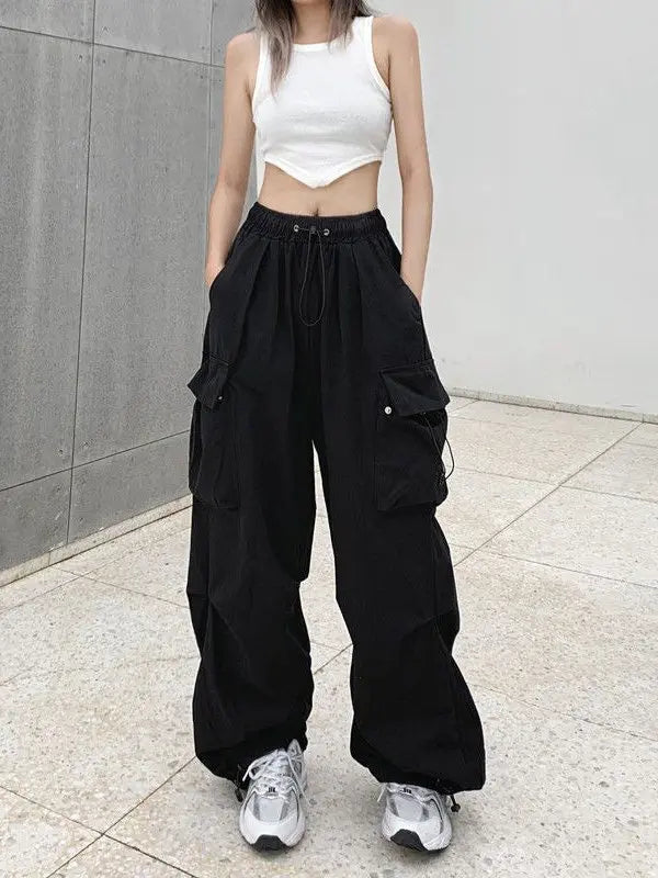 Women's Retro Workwear Pants – Loose Wide-Leg Straight Trousers with Cuffed Hem for Spring, Summer & Autumn