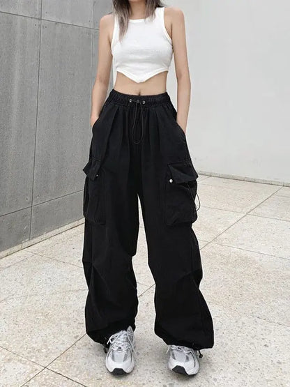 Women's Retro Workwear Pants – Loose Wide-Leg Straight Trousers with Cuffed Hem for Spring, Summer & Autumn
