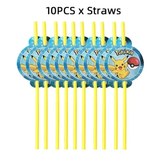 Pokémon Pikachu Birthday Party Decorations Tableware Set – Paper Cups, Plates, Tablecloth, Straws, Banner & Napkins for Kids Party Supplies