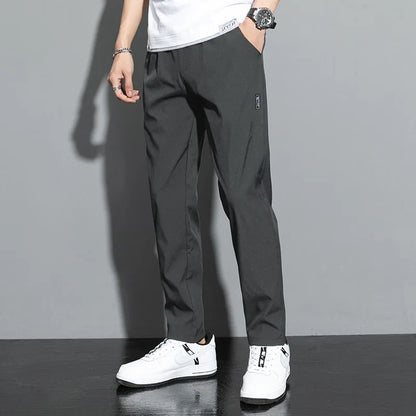 2026 Men's Summer Ice Silk Pants – Lightweight Stretch Trousers with Elastic Waist, Smooth Casual Fit, Available in 3 Colors