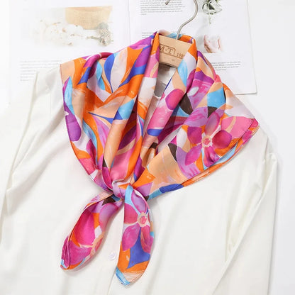 70x70CM Foulard en soie imprimé pour femme – Châle Pashmina carré tendance, tour de cou de luxe, bandeau et bandana décoratif