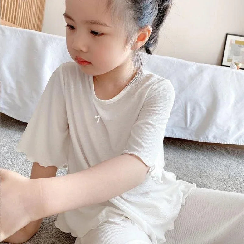 Girls Summer Pajama Set – Short Sleeve Kids Homewear Outfit | Soft Casual Two Piece Clothes Set for Children