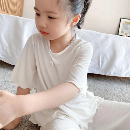 Girls Summer Pajama Set – Short Sleeve Kids Homewear Outfit | Soft Casual Two Piece Clothes Set for Children