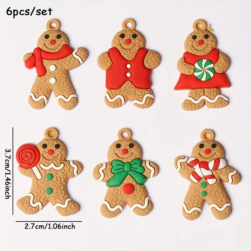 6/12PCS Gingerbread Man Christmas Pendants – DIY Xmas Tree & Gift Box Decorations for Holiday Scenes, New Year Gifts & Party Supplies