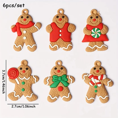 6/12PCS Gingerbread Man Christmas Pendants – DIY Xmas Tree & Gift Box Decorations for Holiday Scenes, New Year Gifts & Party Supplies