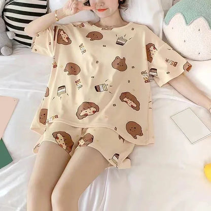 Ensemble de Pyjama d'Été Femme – Haut à Manches Courtes et Short Mignon, 2 Pièces, Léger, Ample, Vêtements de Nuit et de Détente