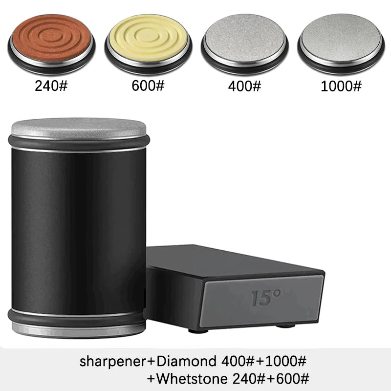 Juego de afilador de cuchillos rodante – Piedra de afilar de diamante con guía angular de 15° y 20° para cuchillos de cocina
