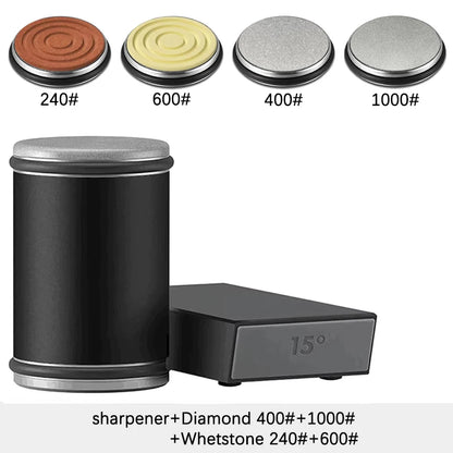 Juego de afilador de cuchillos rodante – Piedra de afilar de diamante con guía angular de 15° y 20° para cuchillos de cocina