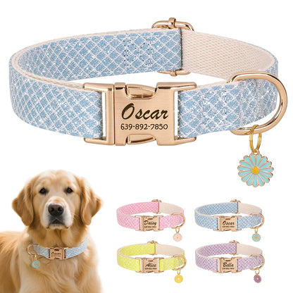 Custom Bling Nylon Dog Collar – Personalized Engraved ID Name Collar with Cute Flower Tag for Small & Medium Dogs and Cats