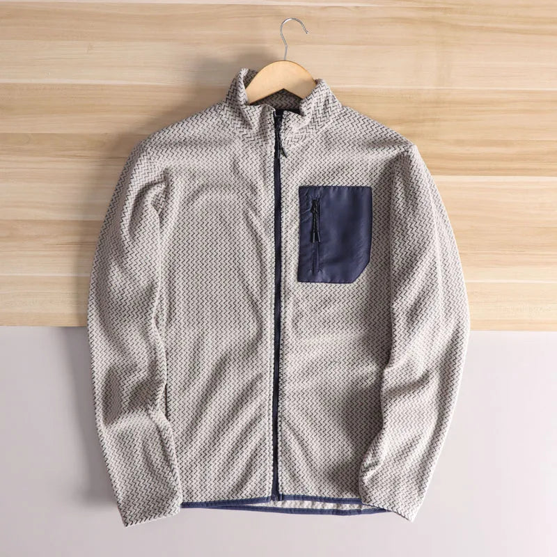 Men's Lightweight Fleece Jacket Quick-Dry Breathable Stand Collar Sports Coat Casual Outdoor Jacket for Spring and Everyday Wear