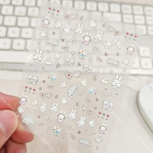 Bonitas pegatinas de uñas 3D de Miffy - Decoraciones de uñas de cámara de cristal de anime Kawaii (juego de regalo de vacaciones)