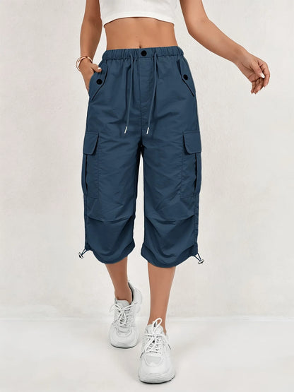 Women's Lightweight Cargo Pants – Quick-Dry Knee-Length Athletic Trousers with Multiple Pockets, Casual Outdoor & Sportswear