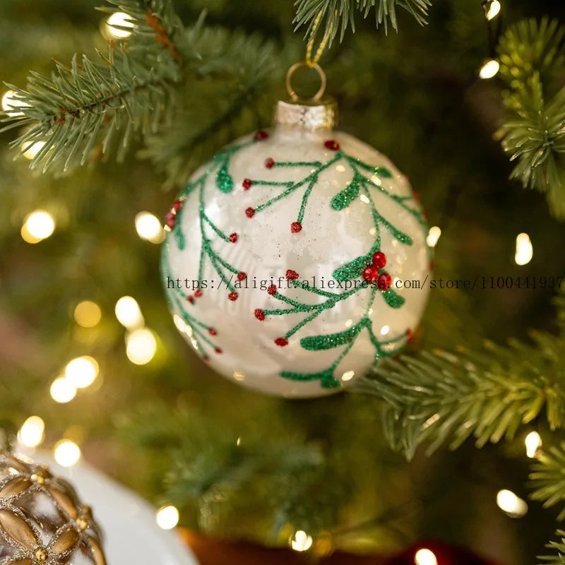 8CM Hand-Painted Glass Ball Christmas Ornaments – Decorative Hanging Pendants for Christmas Tree, Window Display & Holiday Home Decor