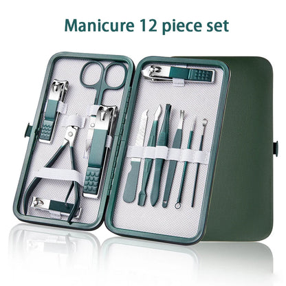 Juego profesional de manicura y pedicura de acero inoxidable de 6 a 18 piezas con estuche de viaje de piel – Kit de uñas y aseo para hombres y mujeres