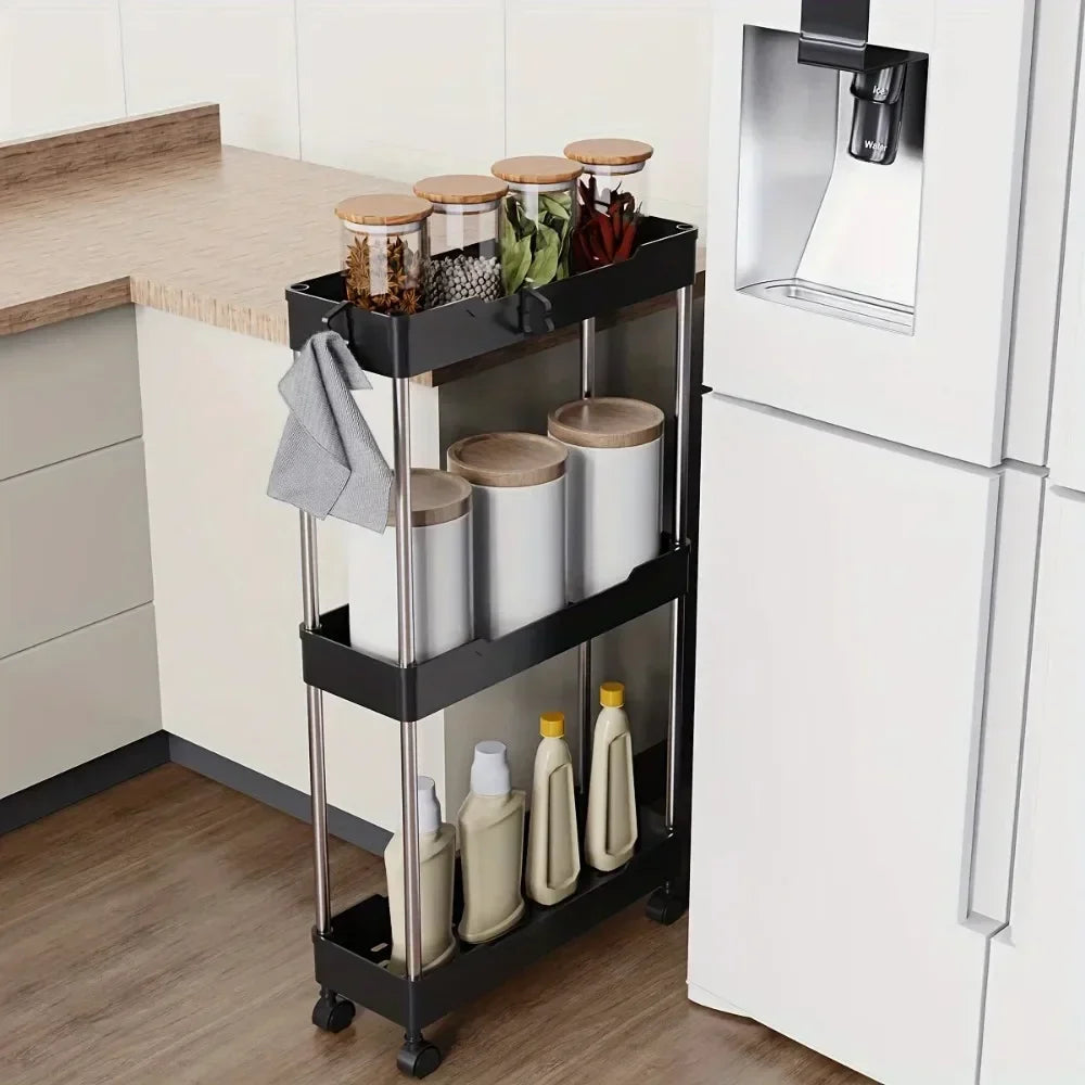 Slim Rolling Storage Trolley – Multi-Layer Bathroom, Kitchen & Living Room Organizer Shelf