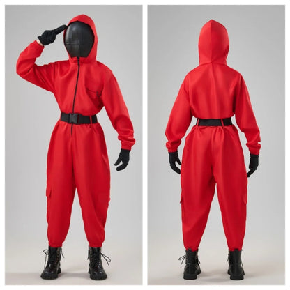 Hot Halloween Anime Cosplay Costume – Red Sportswear Squid Game Inspired Set with Mask & Accessories for Party Performance & Holiday Gift