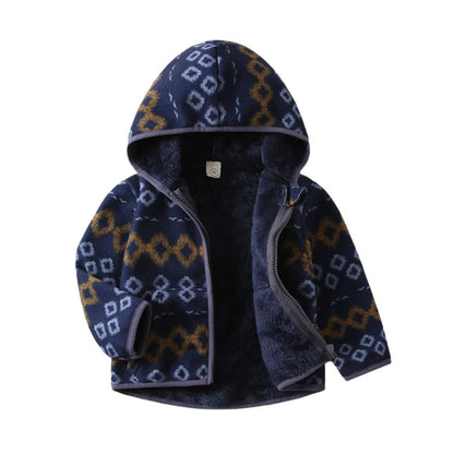 Kids Cartoon Print Fleece Jacket, Long Sleeve Warm Coat for Baby Boys and Girls, Soft Autumn Winter Outerwear for Children