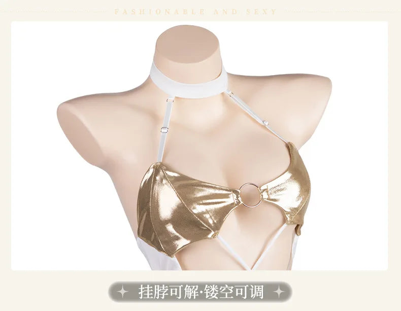 Woman Character Angel Role Play Costume – Japanese Anime Kimono Slit Elf Goddess Dress COS Uniform Set