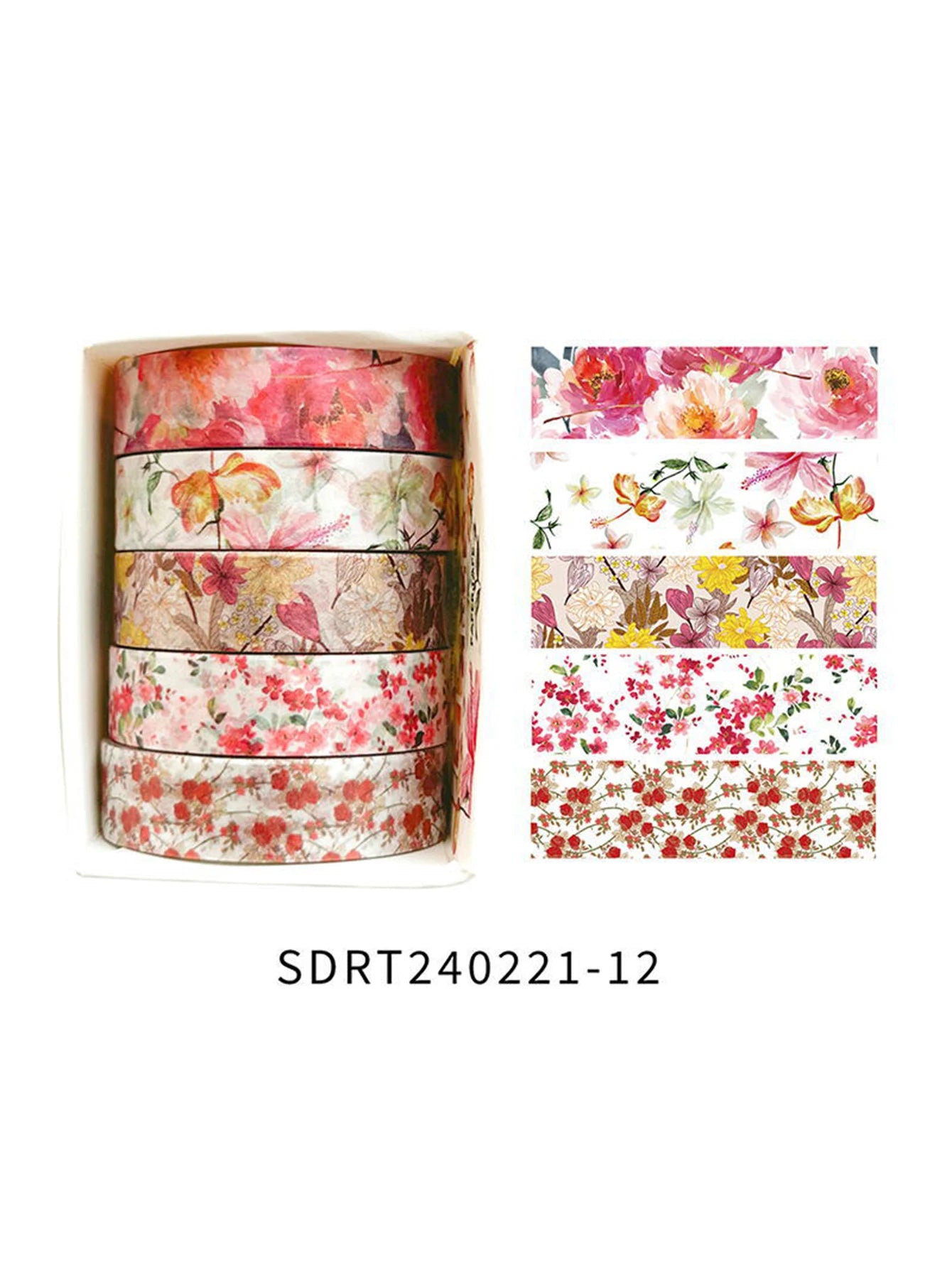 5 Rolls Romantic Flower Washi Tape Set – Cute Floral Decorative Tape for Journaling, Scrapbooking, Diary & Student DIY Crafts