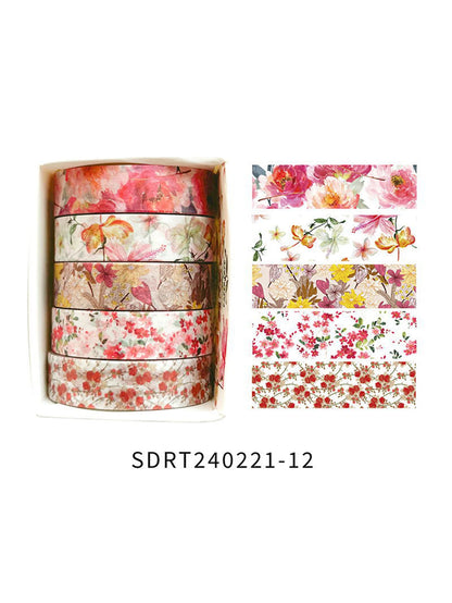 5 Rolls Romantic Flower Washi Tape Set – Cute Floral Decorative Tape for Journaling, Scrapbooking, Diary & Student DIY Crafts